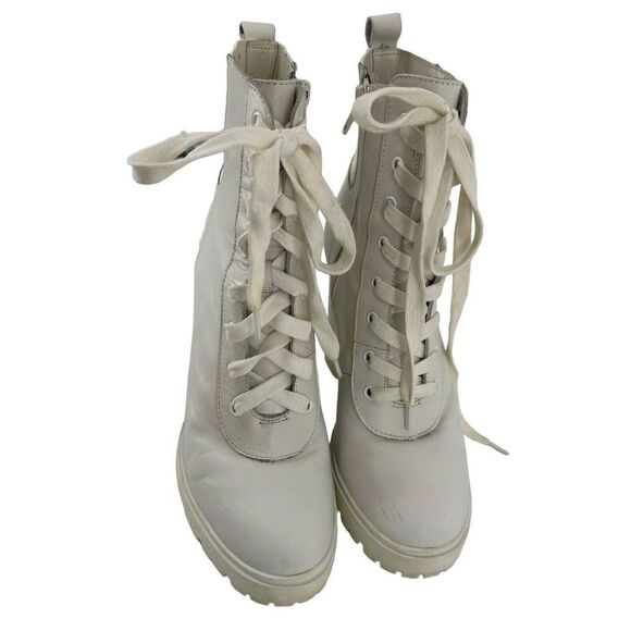Steve Madden Latch Combat Lace Up White Leather Women Size 8.5 Chunky Heel Boots - Picture 3 of 10